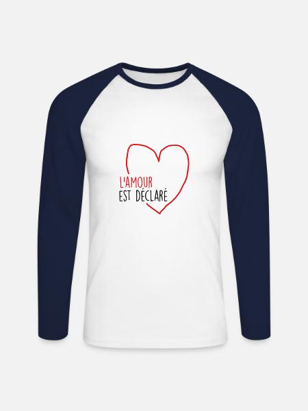 l amour est déclaré - T-shirt baseball manches longues Homme - blanc/marine