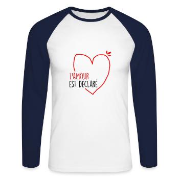 l amour - T-shirt baseball manches longues Homme - blanc/marine - Devant - Nik (191cm)