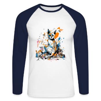 Miko le chat peintre - T-shirt baseball manches longues Homme - blanc/marine - Devant - Nik (191cm)