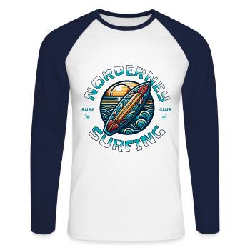 Surf à Norderney - T-shirt baseball manches longues Homme - blanc/marine - Devant - Nik (191cm)