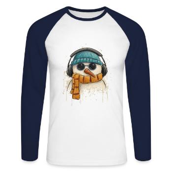 Groovy Funky Pop Art Snowman DJ with Headphones - Unisex Long Sleeve Baseball T-Shirt - white/navy - Front - Nik (191cm)