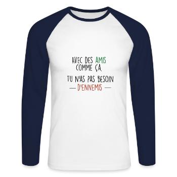 amis/ennemis3 - T-shirt baseball manches longues Homme - blanc/marine - Devant - Nik (191cm)