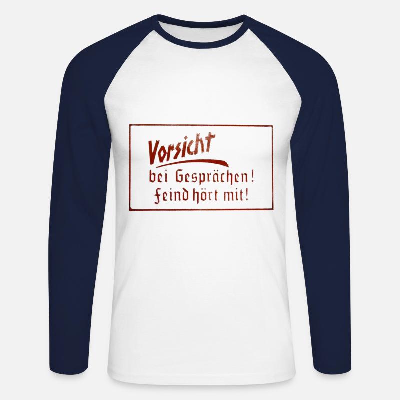 Vorsicht! Feind hört mit! - Unisex Baseballshirt langarm - Weiß/Navy