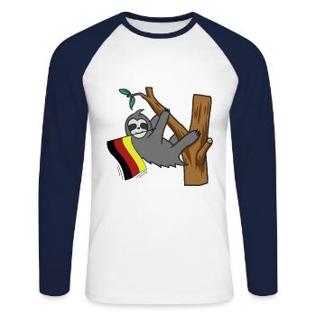 Germany Countries Flag Sloth Animals Football - Unisex Long Sleeve Baseball T-Shirt - white/navy - Front - Nik (191cm)