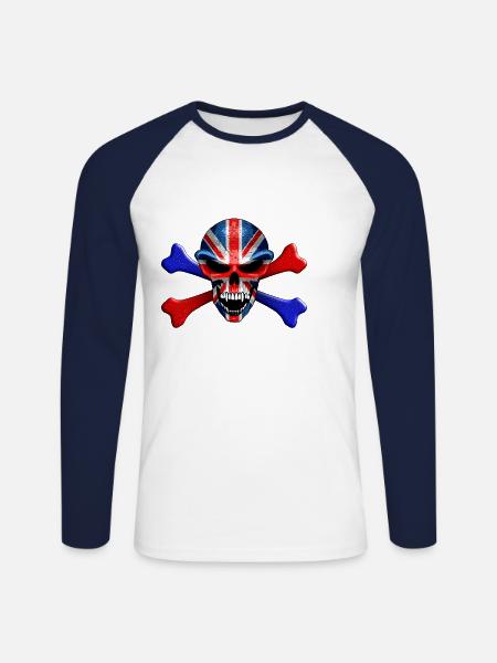 Union Jack Skull - Unisex Baseballshirt langarm - Weiß/Navy