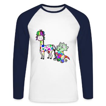 Fantasy Sauvage Giraffe Dino artiste Enfants - T-shirt baseball manches longues Homme - blanc/marine - Devant - Nik (191cm)