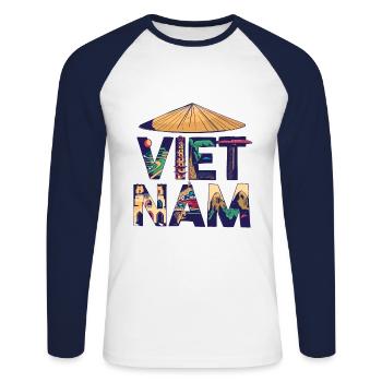 Vietnam Southeast Asia souvenir vacation in paradise - Unisex Long Sleeve Baseball T-Shirt - white/navy - Front - Nik (191cm)