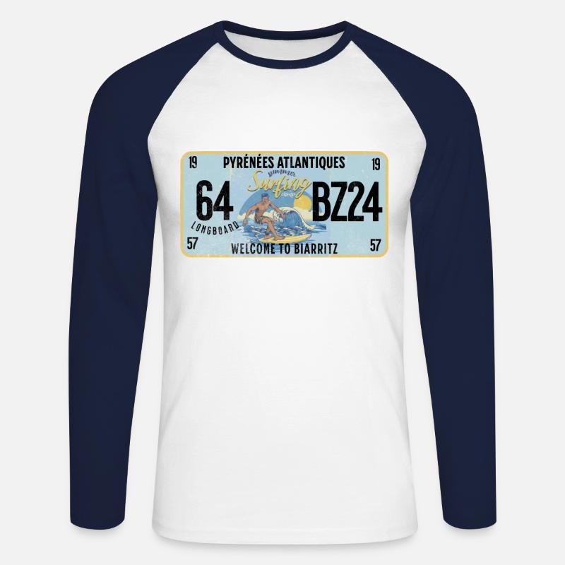 Willkommen in Biarritz - Unisex Baseballshirt langarm - Weiß/Navy