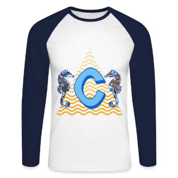 seepferdchen e 262 c - Unisex Baseballshirt langarm - Weiß/Navy - Vorne - Nik (191cm)