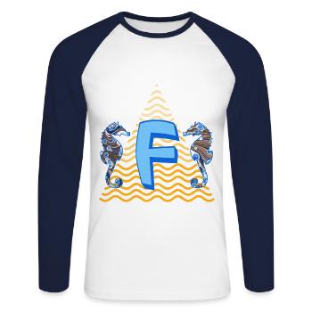 seepferdchen e 262 f - Unisex Baseballshirt langarm - Weiß/Navy - Vorne - Nik (191cm)