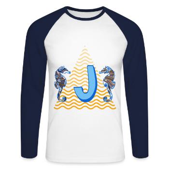seepferdchen e 262 j - Unisex Baseballshirt langarm - Weiß/Navy - Vorne - Nik (191cm)