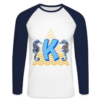 seepferdchen e 262 k - Unisex Baseballshirt langarm - Weiß/Navy - Vorne - Nik (191cm)