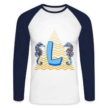 seepferdchen e 262 l - Unisex Baseballshirt langarm - Weiß/Navy - Vorne - Nik (191cm)