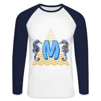 seepferdchen e 262 m - Unisex Baseballshirt langarm - Weiß/Navy - Vorne - Nik (191cm)