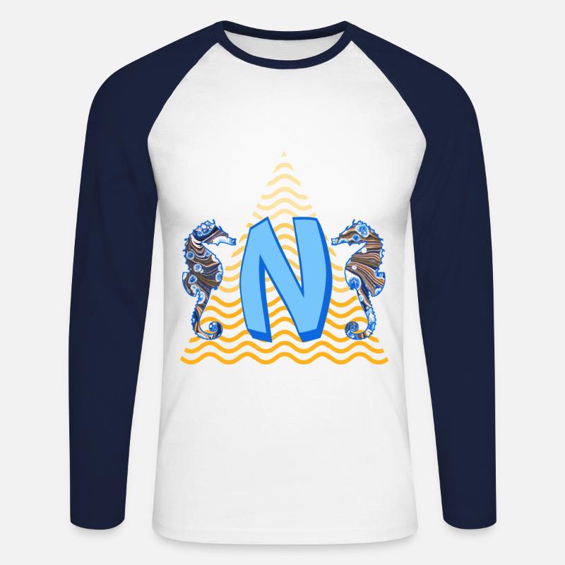 seepferdchen e 262 n - Unisex Baseballshirt langarm - Weiß/Navy