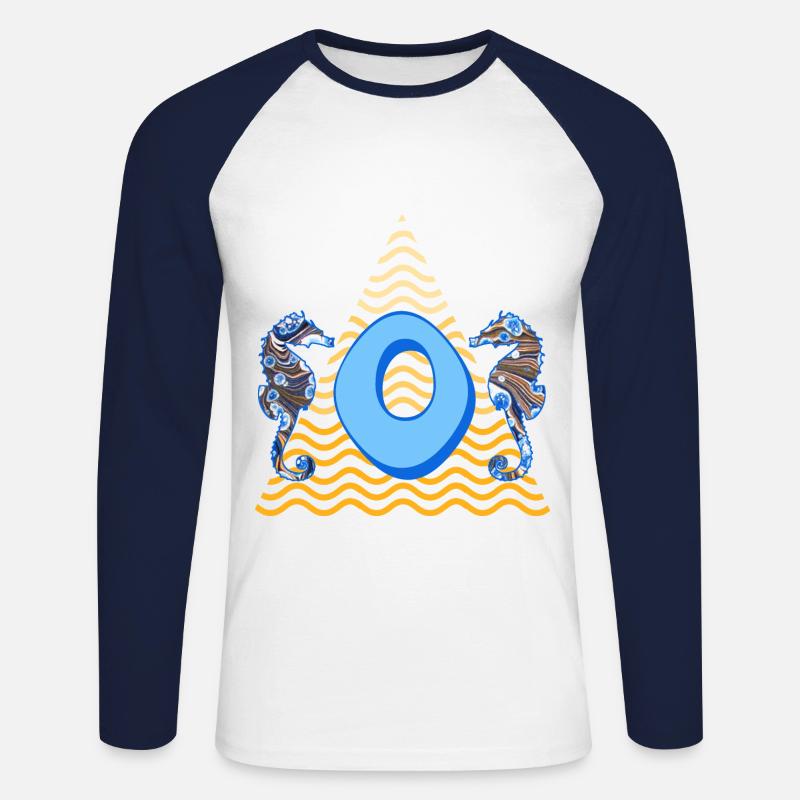 seepferdchen e 262 o - Unisex Baseballshirt langarm - Weiß/Navy