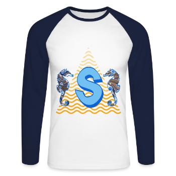 seepferdchen e 262 s - Unisex Baseballshirt langarm - Weiß/Navy - Vorne - Nik (191cm)