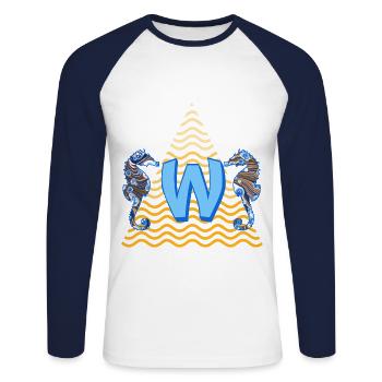 seepferdchen e 262 w - Unisex Baseballshirt langarm - Weiß/Navy - Vorne - Nik (191cm)
