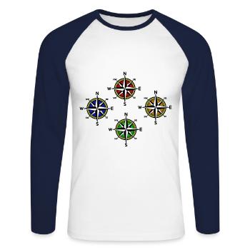 Boussole Nautique Windrose - T-shirt baseball manches longues Homme - blanc/marine - Devant - Nik (191cm)