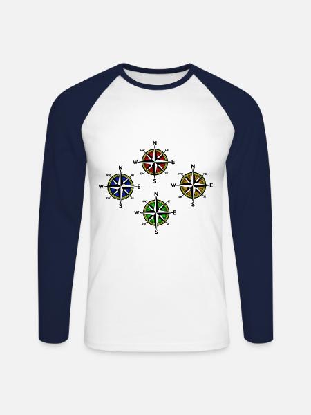 Windrose Nautical Compass - Unisex Long Sleeve Baseball T-Shirt - white/navy
