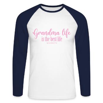 La vie de grand-mère - T-shirt baseball manches longues Homme - blanc/marine - Devant - Nik (191cm)