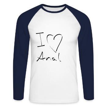 J'adore le sexe anal anal ass fuck anus - T-shirt baseball manches longues Homme - blanc/marine - Devant - Nik (191cm)