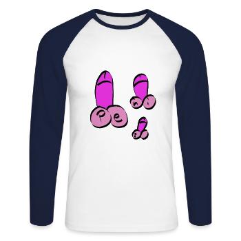 Penis limb stand in pants art penises - Unisex Long Sleeve Baseball T-Shirt - white/navy - Front - Nik (191cm)