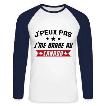 Je peux pas, j'me barre au canada - T-shirt baseball manches longues Homme - blanc/marine - Devant - Nik (191cm)