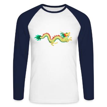 Chinese Dragon Traditional Asia Gift - Unisex Long Sleeve Baseball T-Shirt - white/navy - Front - Nik (191cm)