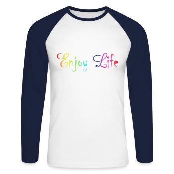 Enjoy Life - T-shirt baseball manches longues Homme - blanc/marine - Devant - Nik (191cm)