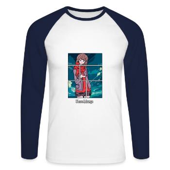 J'aime le manga - T-shirt baseball manches longues Homme - blanc/marine - Devant - Nik (191cm)