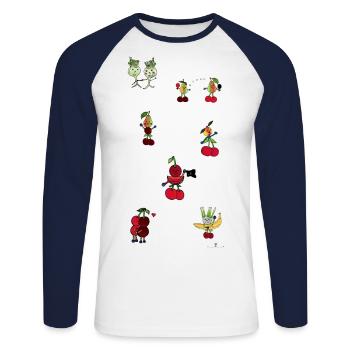Fruits et légumes drôles - T-shirt baseball manches longues Homme - blanc/marine - Devant - Nik (191cm)