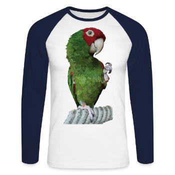 Perroquet à tête rouge - T-shirt baseball manches longues Homme - blanc/marine - Devant - Nik (191cm)