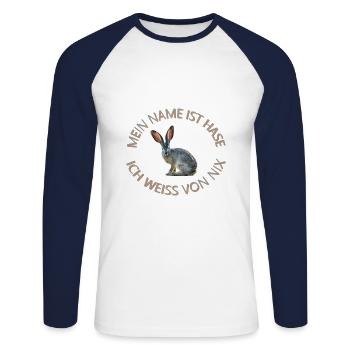 mein name ist hase - Unisex Baseballshirt langarm - Weiß/Navy - Vorne - Nik (191cm)