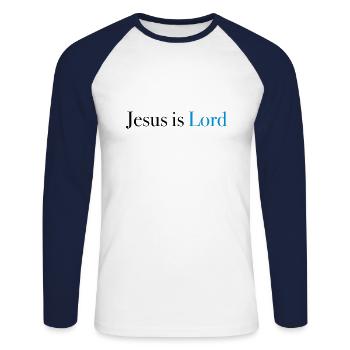 Jesus is Lord - T-shirt baseball manches longues Homme - blanc/marine - Devant - Nik (191cm)