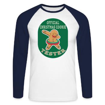 Weihnachten Humor Official Christmas Cookie Tester - Unisex Baseballshirt langarm - Weiß/Navy - Vorne - Nik (191cm)