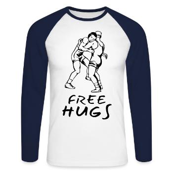 Free Hugs Wrestlers Wrestling Sports Humour Gift Idea - T-shirt baseball manches longues Homme - blanc/marine - Devant - Nik (191cm)