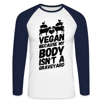 Vegan Veganer Veganerin Friedhof Schwarz - Unisex Baseballshirt langarm - Weiß/Navy - Vorne - Nik (191cm)