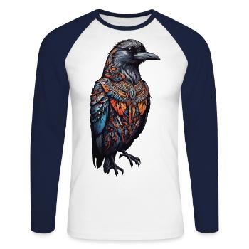 Bohemian Raven Mysticism Couleurs Mandala Design - T-shirt baseball manches longues Homme - blanc/marine - Devant - Nik (191cm)