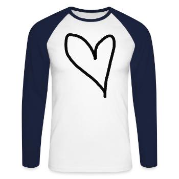 Coeur Noir Idée Cadeau Amour Amoureux - T-shirt baseball manches longues Homme - blanc/marine - Devant - Nik (191cm)