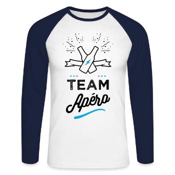 TEAM apero Man - Unisex Long Sleeve Baseball T-Shirt - white/navy - Front - Nik (191cm)