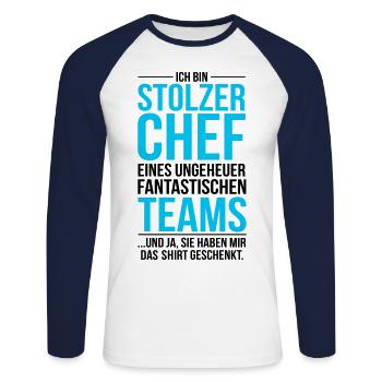 Stolzer Chef eines fantastischen Teams - Shirt - Unisex Baseballshirt langarm - Weiß/Navy - Vorne - Nik (191cm)