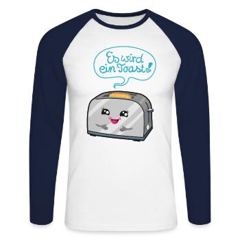 Es wird ein Toast! - Unisex Baseballshirt langarm - Weiß/Navy - Vorne - Nik (191cm)