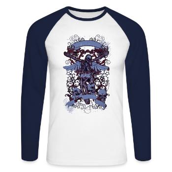 Un squelette crucifié magnifique et étrange - T-shirt baseball manches longues Homme - blanc/marine - Devant - Nik (191cm)