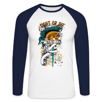 Fight Or Die & Molon Labe - Unisex Long Sleeve Baseball T-Shirt - white/navy - Front - Nik (191cm)