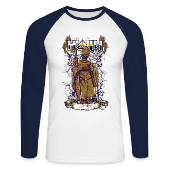 Un saint prêtre effrayant avec un squelette - T-shirt baseball manches longues Homme - blanc/marine - Devant - Nik (191cm)