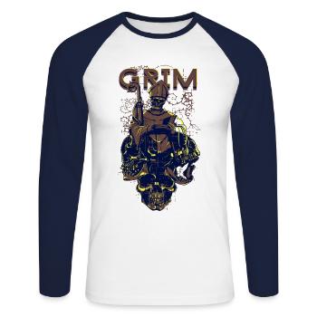 Ein unheimlich Grim mit Schädel Skelett Design - Unisex Baseballshirt langarm - Weiß/Navy - Vorne - Nik (191cm)