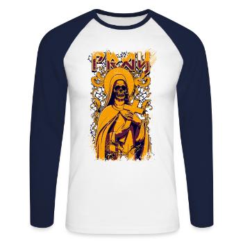 Priez « Priez » avec un squelette et une croix chrétienne - T-shirt baseball manches longues Homme - blanc/marine - Devant - Nik (191cm)