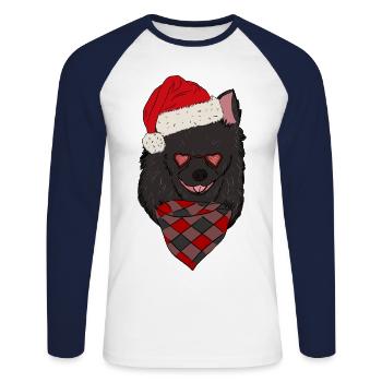 Chihuahua Chi Long Hair Christmas Christmas Hat - Unisex Long Sleeve Baseball T-Shirt - white/navy - Front - Nik (191cm)