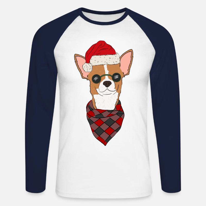 Chihuahua Weihnachtspullover rot weiß kurzhaar - Unisex Baseballshirt langarm - Weiß/Navy